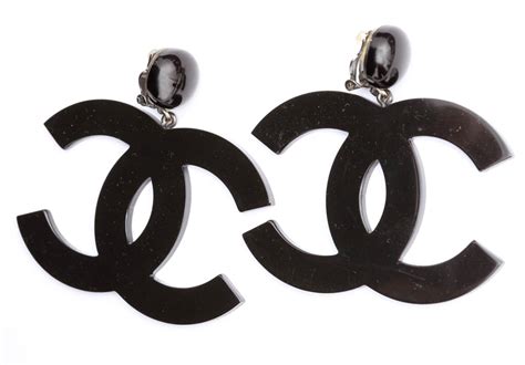 chanel black cc earrings|Chanel earrings with black pearl.